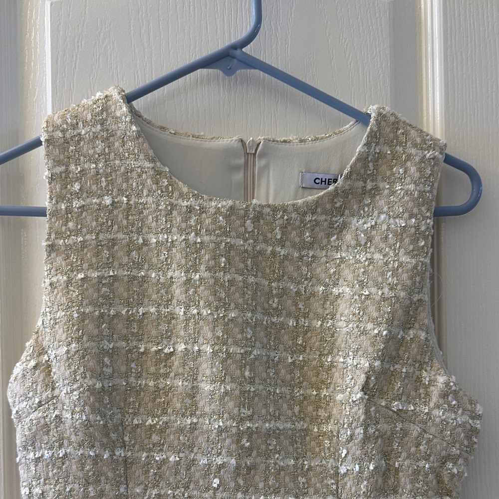 Cheris Chic Cream Tweed Mini Dress Sz M - Picture 2 of 4